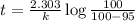 t=\frac{2.303}{k}\log\frac{100}{100-95}