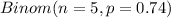 Binom(n=5, p=0.74)