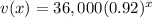 v(x)=36,000(0.92)^x