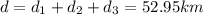 d=d_1+d_2+d_3=52.95 km