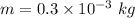 m=0.3\times 10^{-3}\ kg