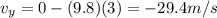 v_y=0-(9.8)(3)=-29.4 m/s