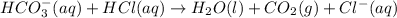 HCO_3^{-}(aq)+HCl(aq)\rightarrow H_2O(l)+CO_2(g)+Cl^-(aq)