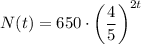 N(t)=650\cdot \bigg(\dfrac{4}{5}\bigg)^{2t}