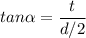 tan \alpha = \dfrac{t}{d/2}