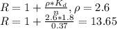 R=1+\frac{\rho * K_{d}  }{n}, \rho = 2.6\\ R=1+\frac{2.6*1.8}{0.37} =13.65
