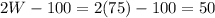 2W-100 = 2(75)-100=50