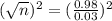 (\sqrt{n})^{2} = (\frac{0.98}{0.03})^{2}