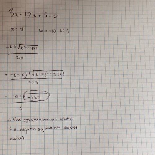 2 Points Use the quadratic formula to find the solutions to the equation. 3x - 10x+ 5 = 0
