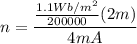 n = \dfrac{\frac{1.1Wb/m^2 }{200000}(2m)}{4mA}