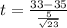 t=\frac{33-35}{\frac{5}{\sqrt{23} } }