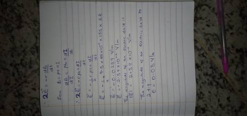 A long, thin solenoid has 155 turns per meter and radius 1 m. The current in the solenoid is increas