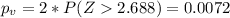 p_v =2*P(Z2.688)= 0.0072