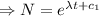 \Rightarrow N= e^{\lambda t+c_1}