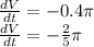 \frac{dV}{dt}=-0.4\pi\\\frac{dV}{dt}=-\frac{2}{5}\pi