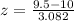 z=\frac{9.5-10}{3.082}