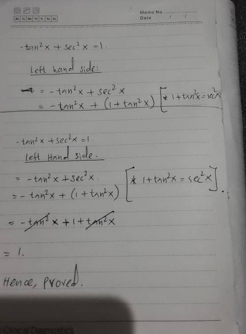 - tan²x + sec^2x = 1 make the left hand side match the right side