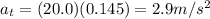 a_t=(20.0)(0.145)=2.9 m/s^2