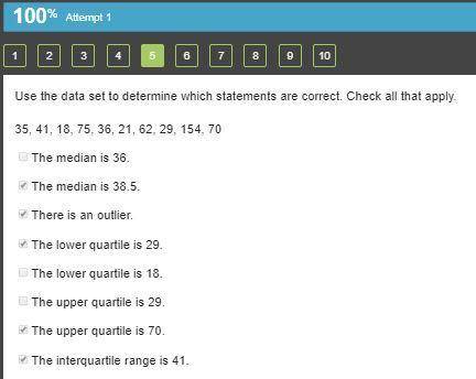 Use the data set to determine which statements are correct. Check all that apply 35,41,18,75,36,21,6