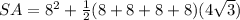 SA=8^2+\frac{1}{2}(8+8+8+8)(4 \sqrt{3})