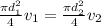 \frac{\pi d^2_1}{4}v_1=\frac{\pi d^2_2}{4}v_2