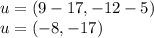 u=(9-17,-12-5)\\u=(-8,-17)