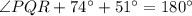 \angle PQR+74^{\circ}+51^{\circ}=180^{\circ}