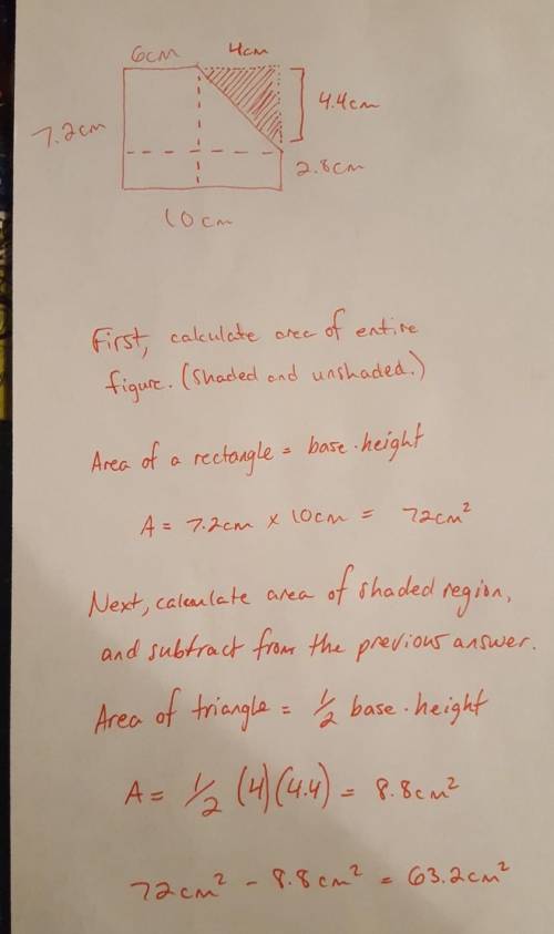 Can someone please find the area of this shape and show the work?? A) 38.4 cm^2 B) 56 cm^2 C) 63.2 c