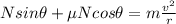 N sin \theta + \mu N cos \theta = m\frac{v^2}{r}