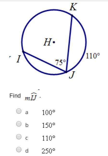 Find m(arc) ij of circle h.if: m(arc) kj=110 degrees