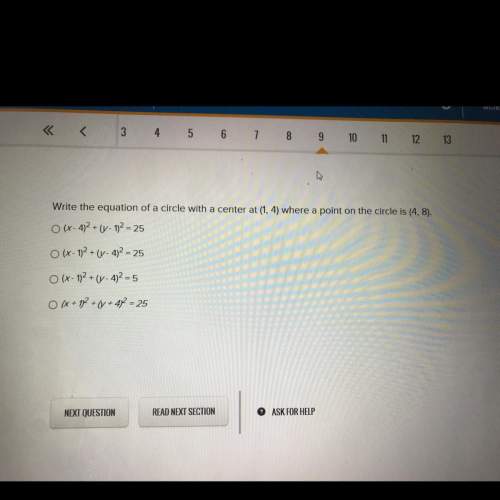 Write the equation of a circle with a center at (1,4) where a point on the circle is (4,8).