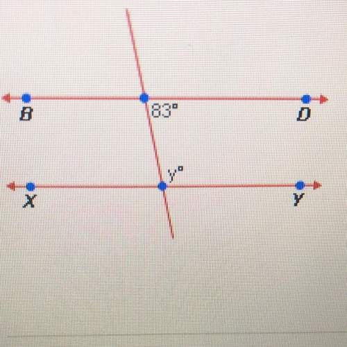 In the diagram below, bd is parallel to xy, what is the value of y?  a.73 b.97