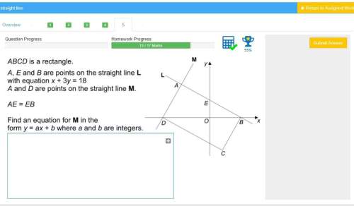 abcd is a rectangle a,e and b are points on the straight line l with equation x+3y=18