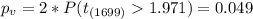 p_v =2*P(t_{(1699)}1.971)=0.049