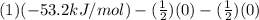 (1)(-53.2 kJ/mol) - (\frac{1}{2})(0) - (\frac{1}{2})(0)