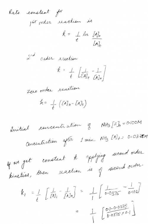 A chemistry graduate student is studying the rate of this reaction:  2NH3g+N2g3H2g  He fills a react