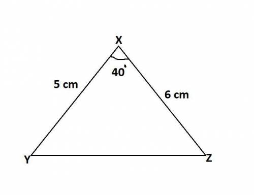 In ΔXYZ, side y = 5 cm, side z = 6 cm, and X = 40°. Find the area of ΔXYZ. A) 7.5 cm2  B) 9.6 cm2  C