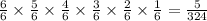 \frac{6}{6}\times  \frac{5}{6}\times  \frac{4}{6}\times  \frac{3}{6}\times  \frac{2}{6}\times  \frac{1}{6} = \frac{5}{324}