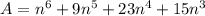 A=n^{6}+9n^{5}+23 n^{4}+15 n^{3}