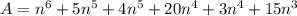 A=n^{6}+5 n^{5}+4n^{5}+20 n^{4}+3  n^{4}+15 n^{3}