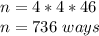 n=4*4*46\\n=736\ ways