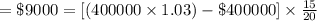 =\$9000=[(400000\times1.03)-\$400000]\times\frac{15}{20}