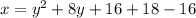 x=y^2+8y+16+18-16