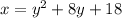 x=y^2+8y+18