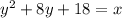 y^2+8y+18=x