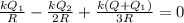 \frac{kQ_1}{R}-\frac{kQ_2}{2R}+\frac{k(Q+Q_1)}{3R} = 0