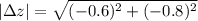 |\Delta z| = \sqrt{(-0.6)^2 + (-0.8)^2}