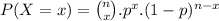 P(X=x) = \binom{n}{x}.p^x.(1-p)^{n-x}