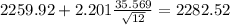 2259.92+2.201\frac{35.569}{\sqrt{12}}=2282.52