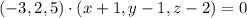 (-3,2,5)\cdot(x+1,y-1,z-2)=0